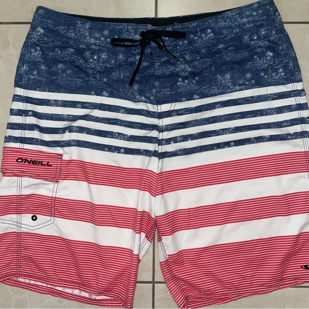 O'Neill Red and Blue Swim Board Shorts